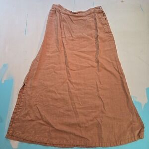 VTG California Threads Linen Skirt Women's L Button Side Maxi Tan USA 16W‎ 1990s